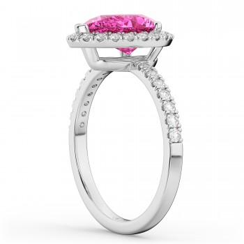 Pear Cut Halo Pink Tourmaline & Diamond Engagement Ring 14K White Gold 1.91ct