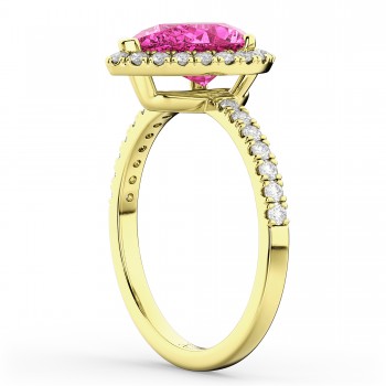 Pear Cut Halo Pink Tourmaline & Diamond Engagement Ring 14K Yellow Gold 1.91ct