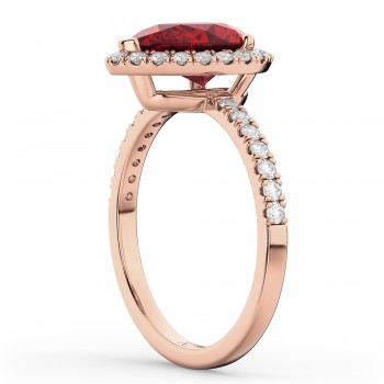 Pear Cut Halo Ruby & Diamond Engagement Ring 14K Rose Gold 3.01ct