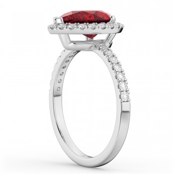 Pear Cut Halo Ruby & Diamond Engagement Ring 14K White Gold 3.01ct