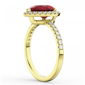 Pear Cut Halo Ruby & Diamond Engagement Ring 14K Yellow Gold 3.01ct