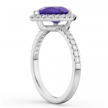 Pear Cut Halo Tanzanite & Diamond Engagement Ring 14K White Gold 1.54ct