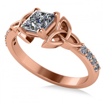 Princess Cut Lab Grown Diamond Celtic Knot Engagement Ring 14K Rose Gold 0.75ct