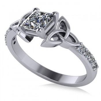 Princess Lab Grown Diamond Celtic Knot Engagement Ring 14K White Gold (0.75ct)