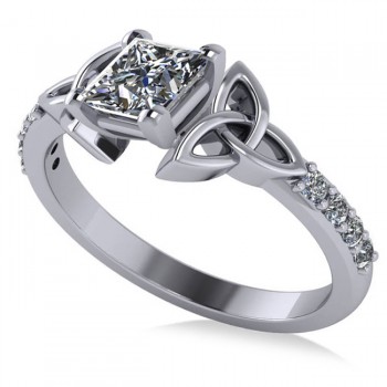 Princess Diamond Celtic Knot Engagement Ring 14K White Gold (0.75ct)