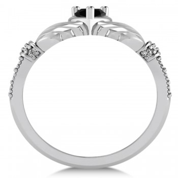 Black & White Diamond Claddagh Engagement Ring in 14k White Gold (0.42ct)