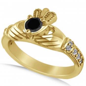 Black & White Diamond Claddagh Engagement Ring in 14k Yellow Gold (0.42ct)