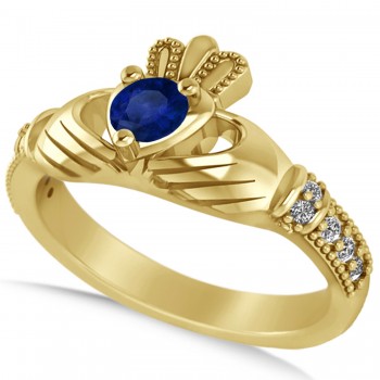 Blue Sapphire & Diamond Claddagh Engagement Ring in 14k Yellow Gold (0.42ct)