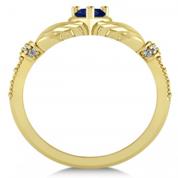 Blue Sapphire & Diamond Claddagh Engagement Ring in 14k Yellow Gold (0.42ct)