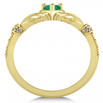 Emerald & Diamond Claddagh Engagement Ring in 14k Yellow Gold (0.42ct)