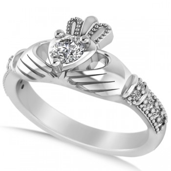 Lab Grown Diamond Claddagh Engagement Ring in 14k White Gold (0.42ct)