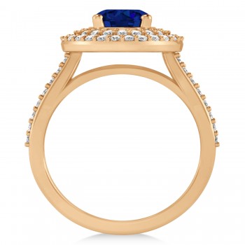 Double Halo Blue Sapphire Engagement Ring 14k Rose Gold (2.27ct)