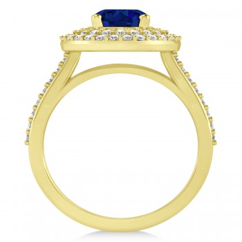 Double Halo Blue Sapphire Engagement Ring 14k Yellow Gold (2.27ct)