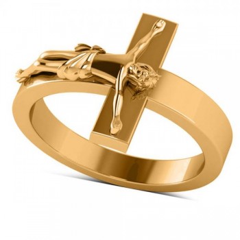 Religious Crucifix Fashion Ring in Plain Metal 14k Yellow Gold