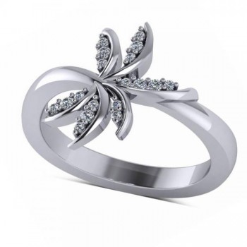 Diamond Accented Palm Tree Fashion Ring in 14k White Gold (0.12ct)