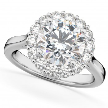 Round Halo Diamond Engagement Ring 14K White Gold (3.20ct)