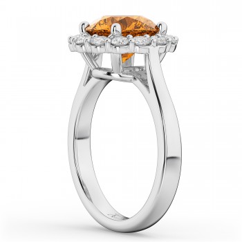 Halo Round Citrine & Diamond Engagement Ring 14K White Gold 3.70ct