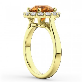 Halo Round Citrine & Diamond Engagement Ring 14K Yellow Gold 3.70ct