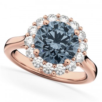 Halo Round Gray Spinel & Diamond Engagement Ring 14K Rose Gold 3.70ct