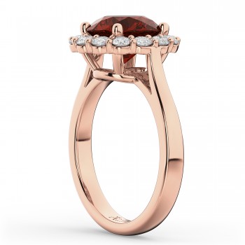 Halo Round Lab Garnet & Lab Grown Diamond Engagement Ring 14K Rose Gold 4.45ct
