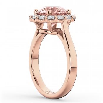 Halo Round Morganite & Diamond Engagement Ring 14K Rose Gold 3.10ct