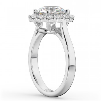 Halo Round Moissanite & Diamond Engagement Ring 14K White Gold 2.78ct
