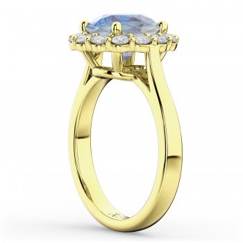 Halo Round Moonstone & Diamond Engagement Ring 14K Yellow Gold 4.45ct