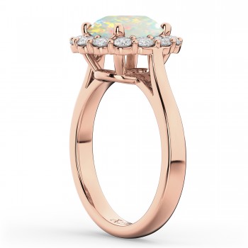 Halo Round Lab Opal & Lab Grown Diamond Engagement Ring 14K Rose Gold 2.30ct