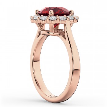 Halo Round Lab Ruby & Lab Grown Diamond Engagement Ring 14K Rose Gold 4.45ct