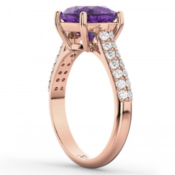 Cushion Cut Amethyst & Diamond Engagement Ring 14k Rose Gold (4.42ct)