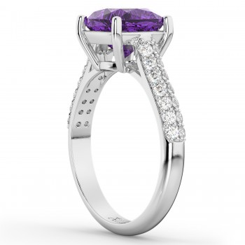 Cushion Cut Amethyst & Diamond Engagement Ring 14k White Gold (4.42ct)