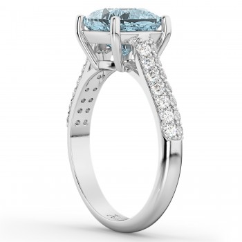 Cushion Cut Aquamarine & Diamond Engagement Ring 14k White Gold (4.42ct)