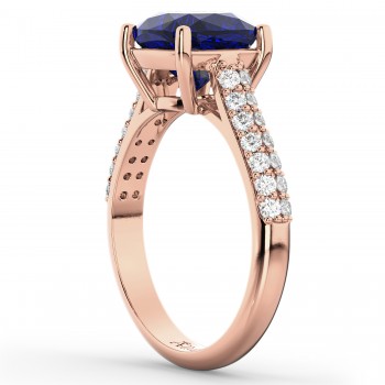 Cushion Cut Blue Sapphire & Diamond Ring 14k Rose Gold (4.42ct)