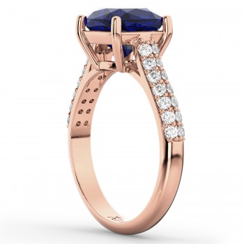 Cushion Cut Blue Sapphire & Diamond Ring 18k Rose Gold (4.42ct)