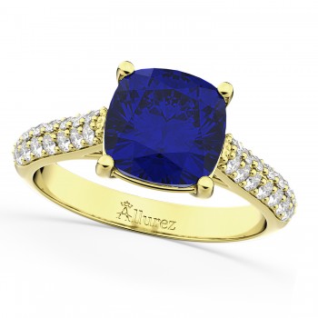 Cushion Cut Blue Sapphire & Diamond Ring 18k Yellow Gold (4.42ct)