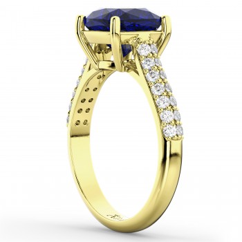 Cushion Cut Blue Sapphire & Diamond Ring 18k Yellow Gold (4.42ct)