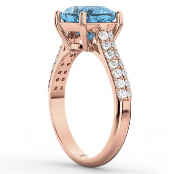 Cushion Cut Blue Topaz & Diamond Ring 14k Rose Gold (4.42ct)