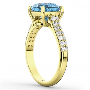 Cushion Cut Blue Topaz & Diamond Ring 18k Yellow Gold (4.42ct)