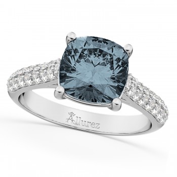 Cushion Cut Gray Spinel & Diamond Ring 14k White Gold (4.42ct)