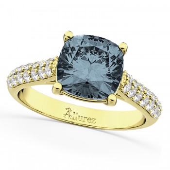 Cushion Cut Gray Spinel & Diamond Ring 14k Yellow Gold (4.42ct)