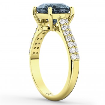 Cushion Cut Gray Spinel & Diamond Ring 14k Yellow Gold (4.42ct)