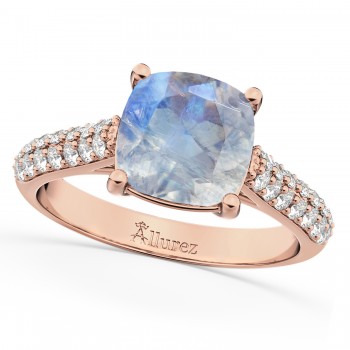 Cushion Cut Moonstone & Diamond Ring 14k Rose Gold (4.42ct)