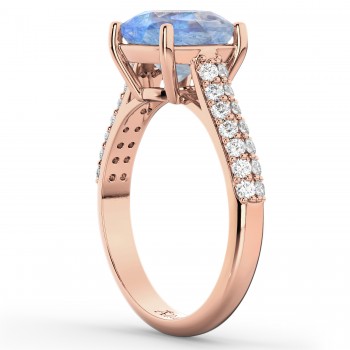 Cushion Cut Moonstone & Diamond Ring 14k Rose Gold (4.42ct)