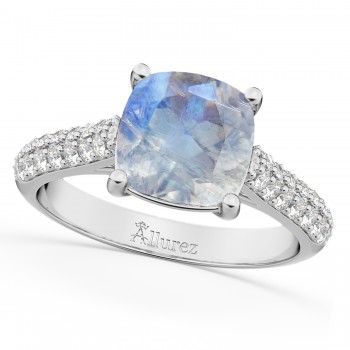 Cushion Cut Moonstone & Diamond Ring 14k White Gold (4.42ct)