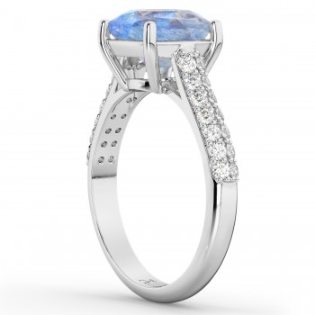 Cushion Cut Moonstone & Diamond Ring 14k White Gold (4.42ct)