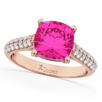 Cushion Cut Pink Tourmaline & Diamond Ring 14k Rose Gold (4.42ct)