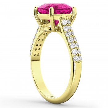 Cushion Cut Pink Tourmaline & Diamond Ring 14k Yellow Gold (4.42ct)