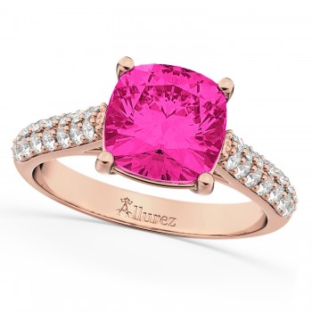 Cushion Cut Pink Tourmaline & Diamond Ring 18k Rose Gold (4.42ct)