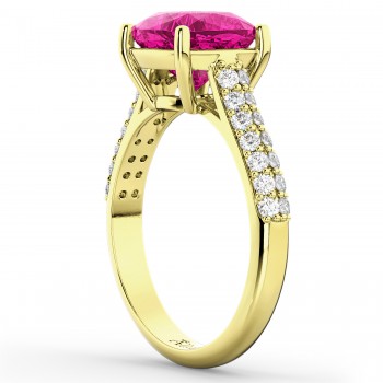 Cushion Cut Pink Tourmaline & Diamond Ring 18k Yellow Gold (4.42ct)