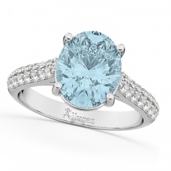 Oval Aquamarine & Diamond Engagement Ring 14k White Gold (4.42ct)